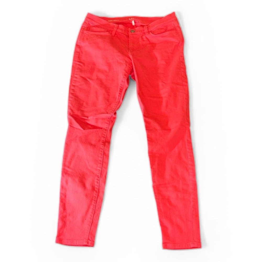 Ann Taylor Loft coral colored pink super skinny jeans